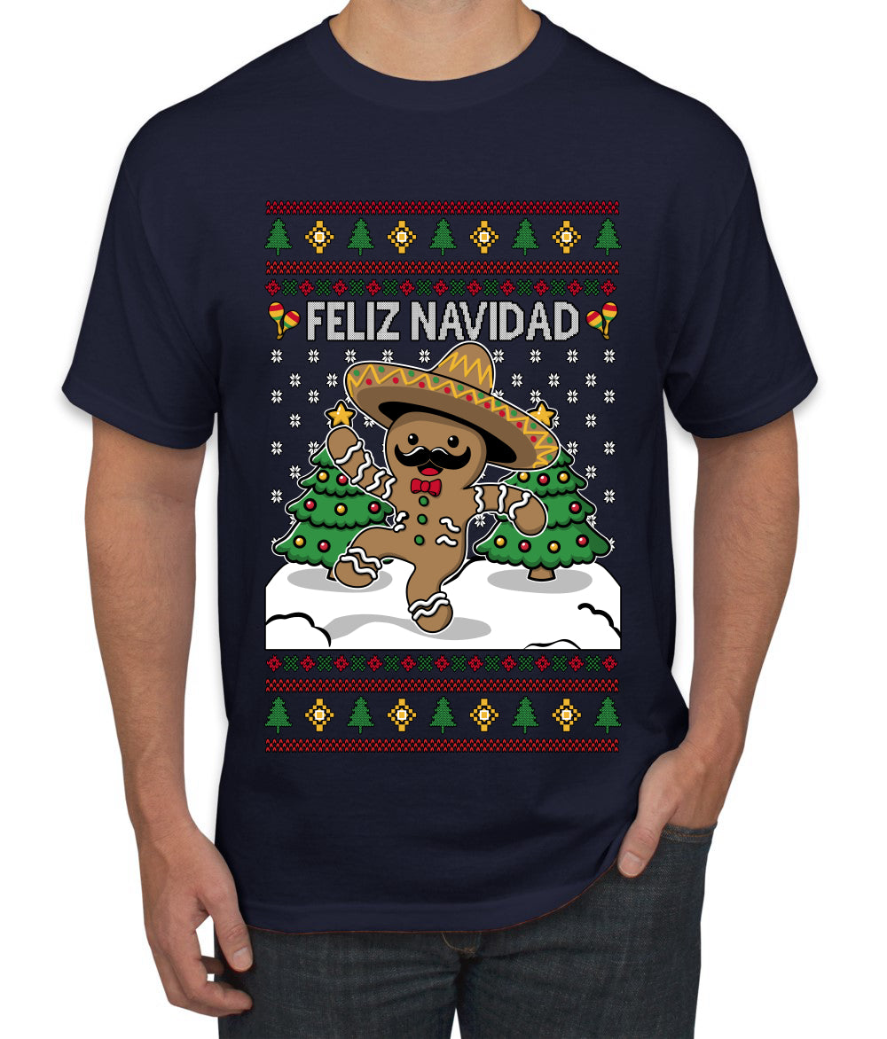 Feliz Navidad Dancing Gingerbread Man, Ugly Christmas Sweater Unisex Men's T-Shirt
