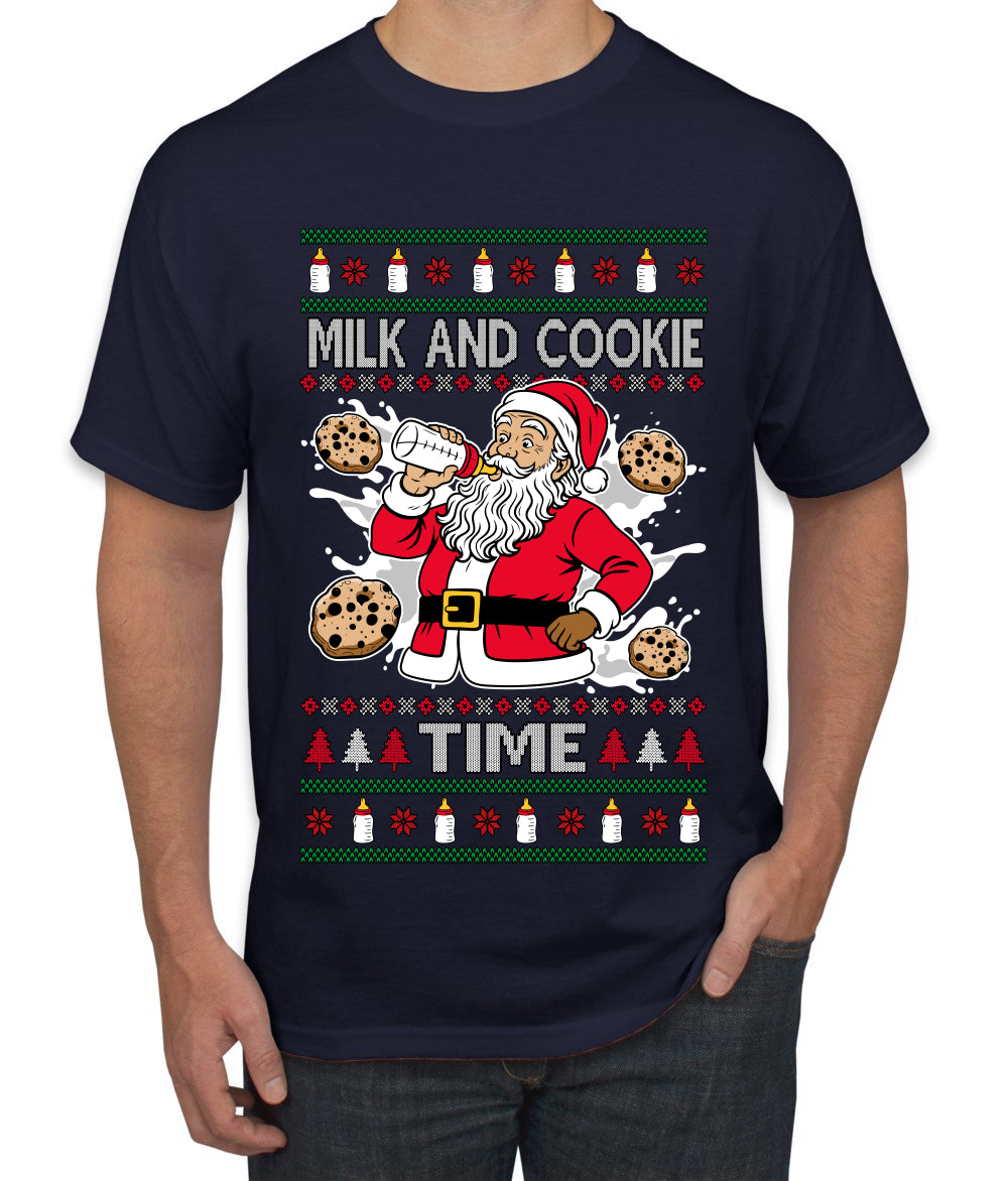 Milk And Cookie Time, Ugly Christmas Sweater Unisex Men's T-Shirt