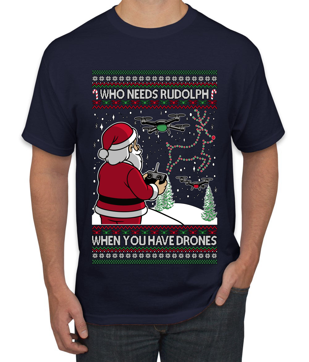 Santa Drone Show Reindeer, Ugly Christmas Sweater Unisex Men's T-Shirt