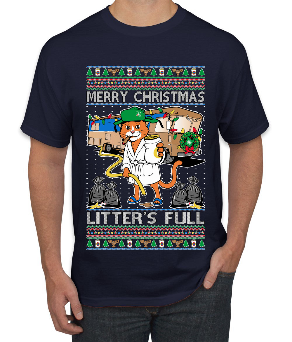 Litters Full Cat, Ugly Christmas Sweater Unisex Men's T-Shirt