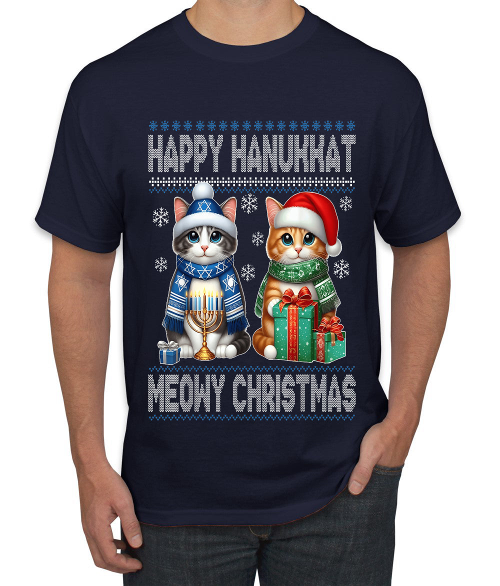 Happy Hanukkat Meowy Christmas, Ugly Christmas Sweater Unisex Men's T-Shirt