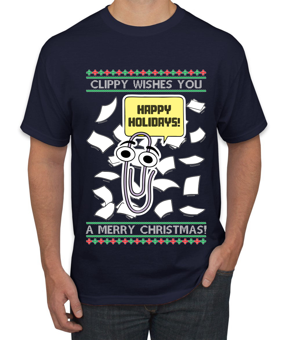 Clippy Wishes You A Merry Christmas Office Assistant, Ugly Christmas Sweater Unisex Men's T-Shirt