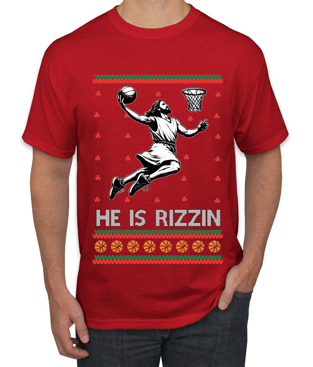 He Is Rizzin, Ugly Christmas Sweater Unisex Men's T-Shirt