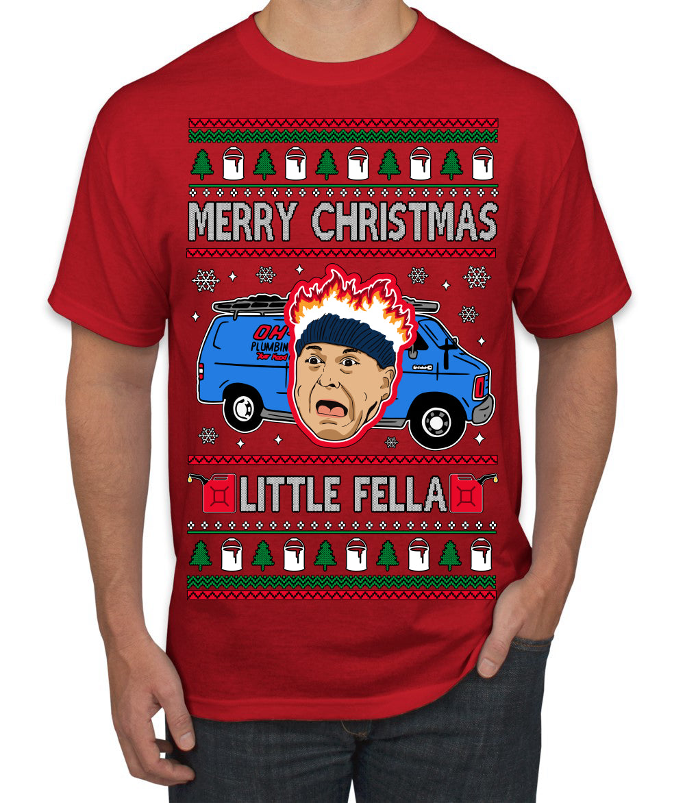 Merry Christmas Little Fella Funny 90s Harry Movie Quote Ugly Christmas Sweater Men's T-Shirt