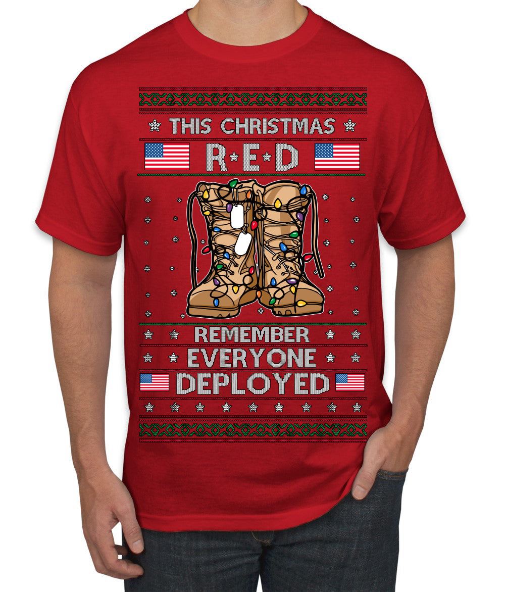This Christmas RED Remember Everyone Deployed Veteran Ugly Christmas Sweater Men's T-Shirt