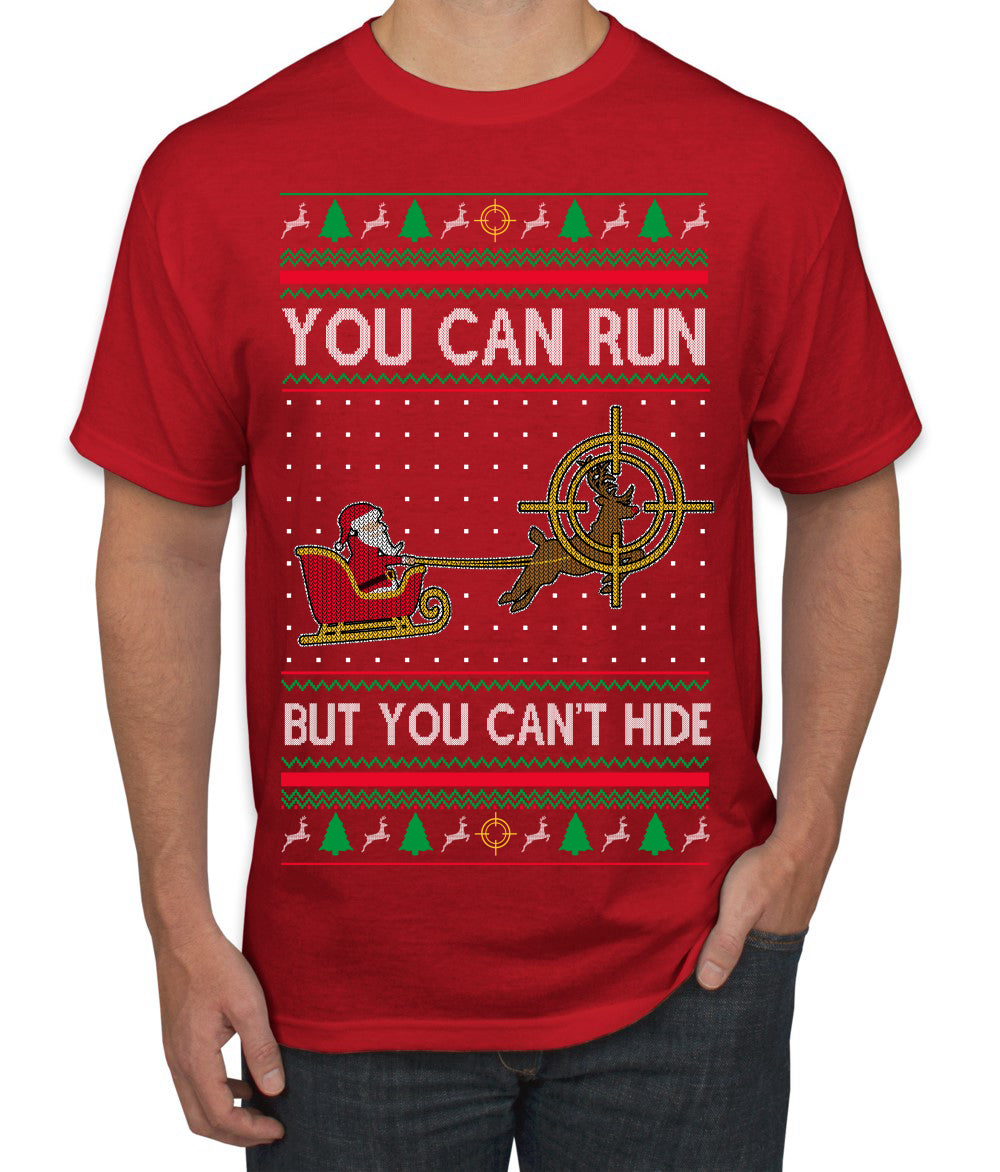 You Can Run But You Can't Hide Santa Sleigh Reindeer Ugly Christmas Sweater Men's T-Shirt