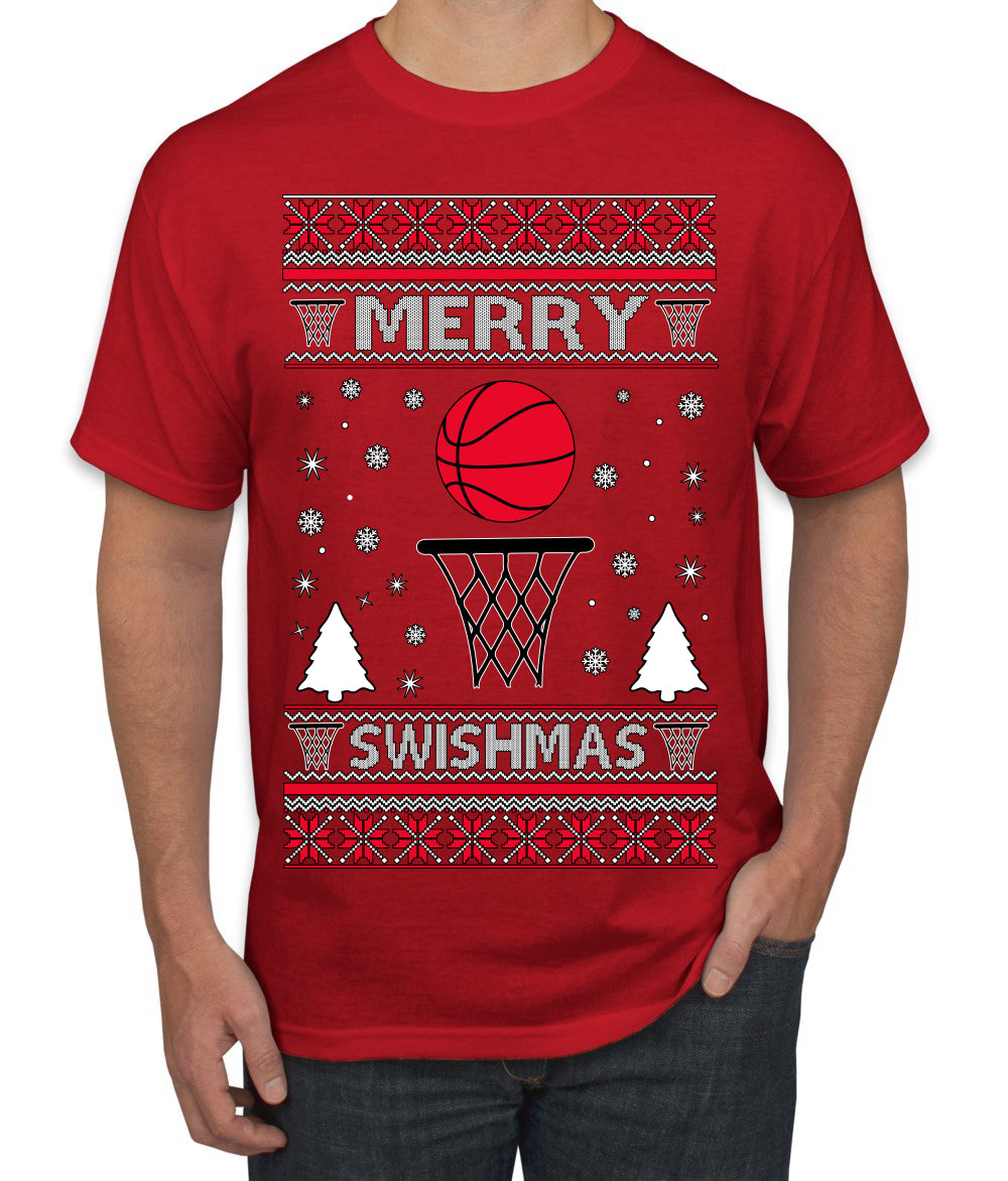 Merry Swishmas Basketball Sports Ugly Christmas Sweater Men's T-Shirt