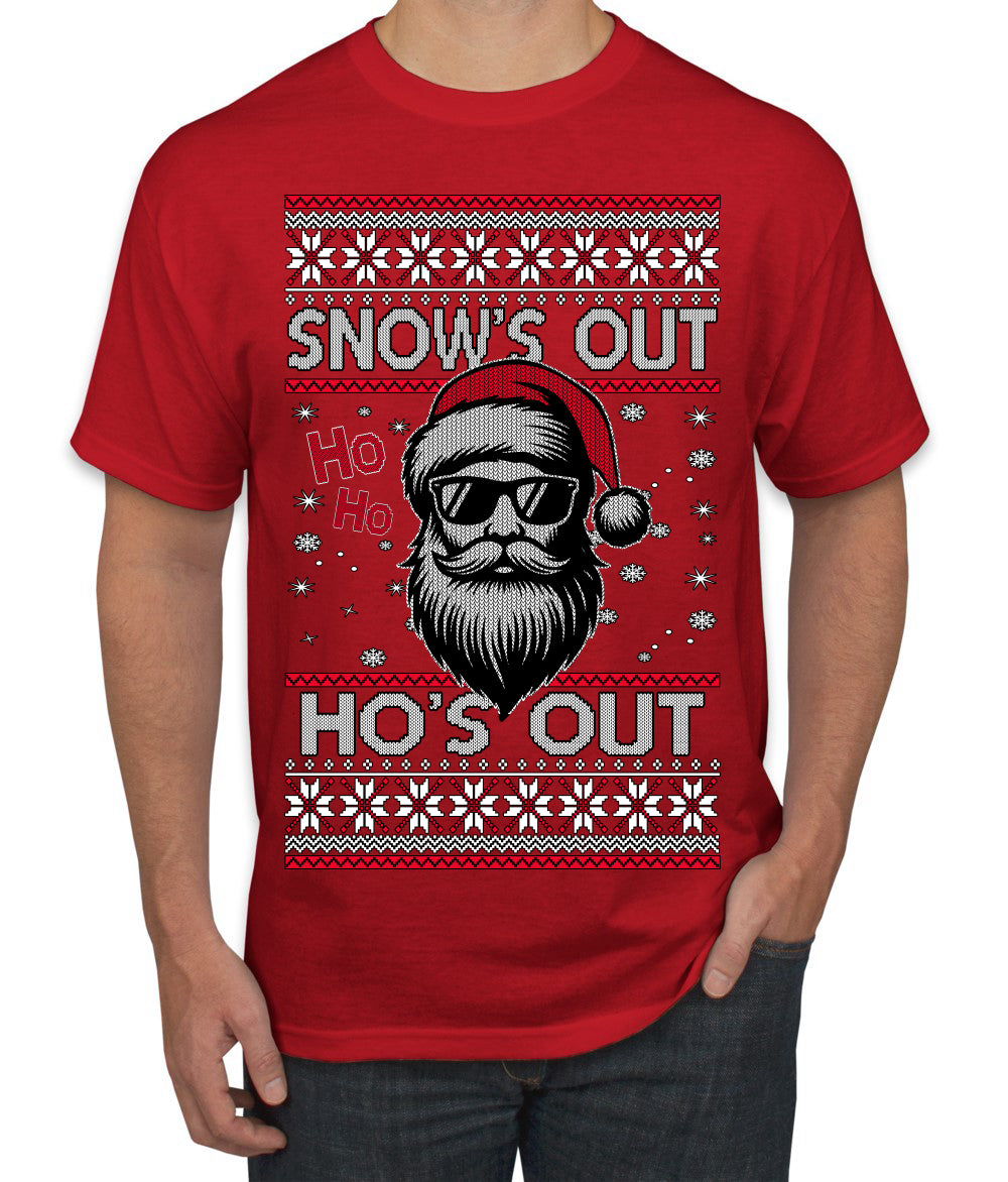 Snow's Out Hos Out | Funny Santa Claus Ugly Christmas Sweater Men's T-Shirt