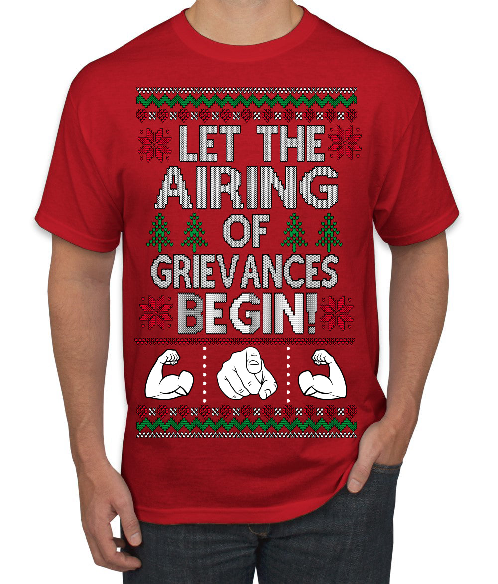 Let the Airing of Grievances Begin Funny TV Sitcom Festivus Ugly Christmas Sweater Men's T-Shirt