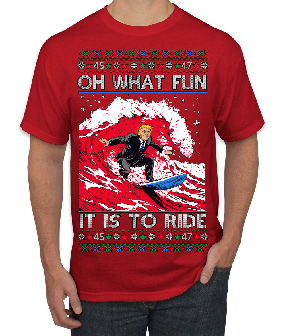 Oh What Fun It Is to Ride Donald Trump Red Wave Landslide Ugly Christmas Sweater Men's T-Shirt