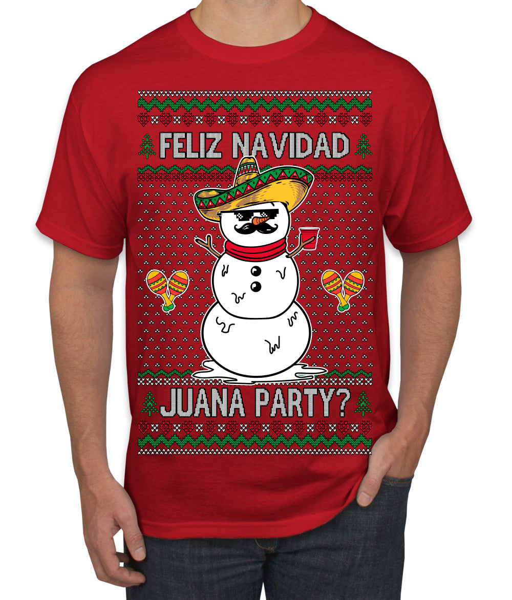 Feliz Navidad Juana Party Funny Spanish Drinking Cerveza Ugly Christmas Sweater Men's T-Shirt