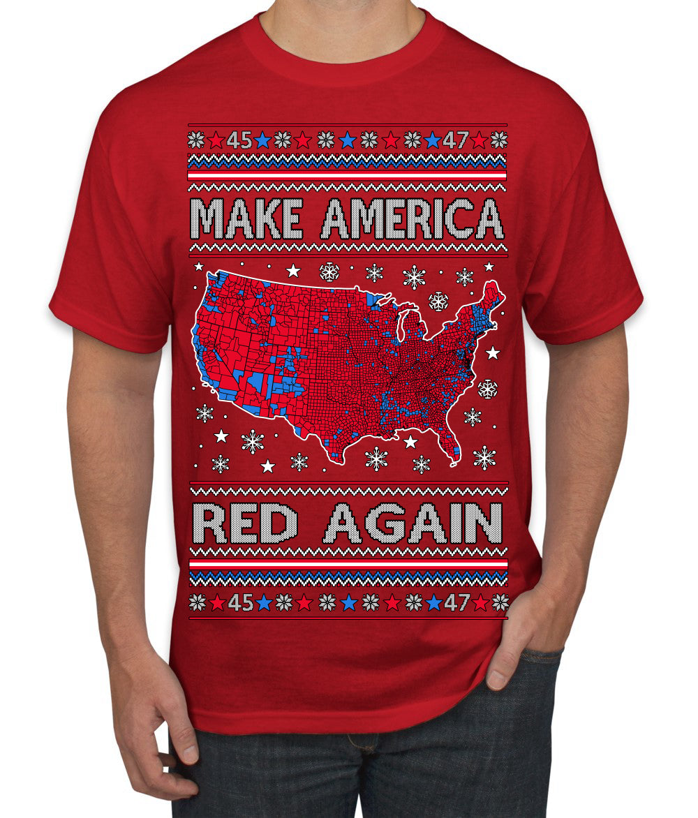 Make America Red Again USA Map Trump 2024 MAGA Ugly Christmas Sweater Men's T-Shirt