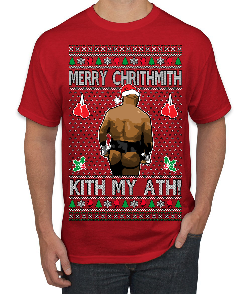 Merry Chrithmith Kith My Ath, Butt Viral Kiss My Ass Boxing Fight Meme Ugly Christmas Sweater Men's T-Shirt