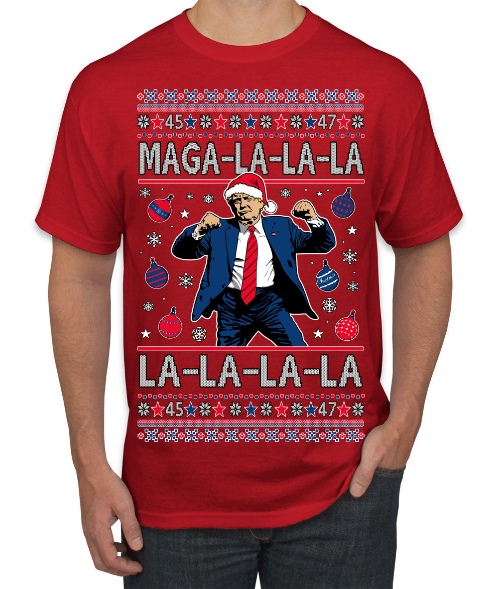 Maga La La La Funny Donald Trump Christmas Carol Song Ugly Christmas Sweater Men's T-Shirt