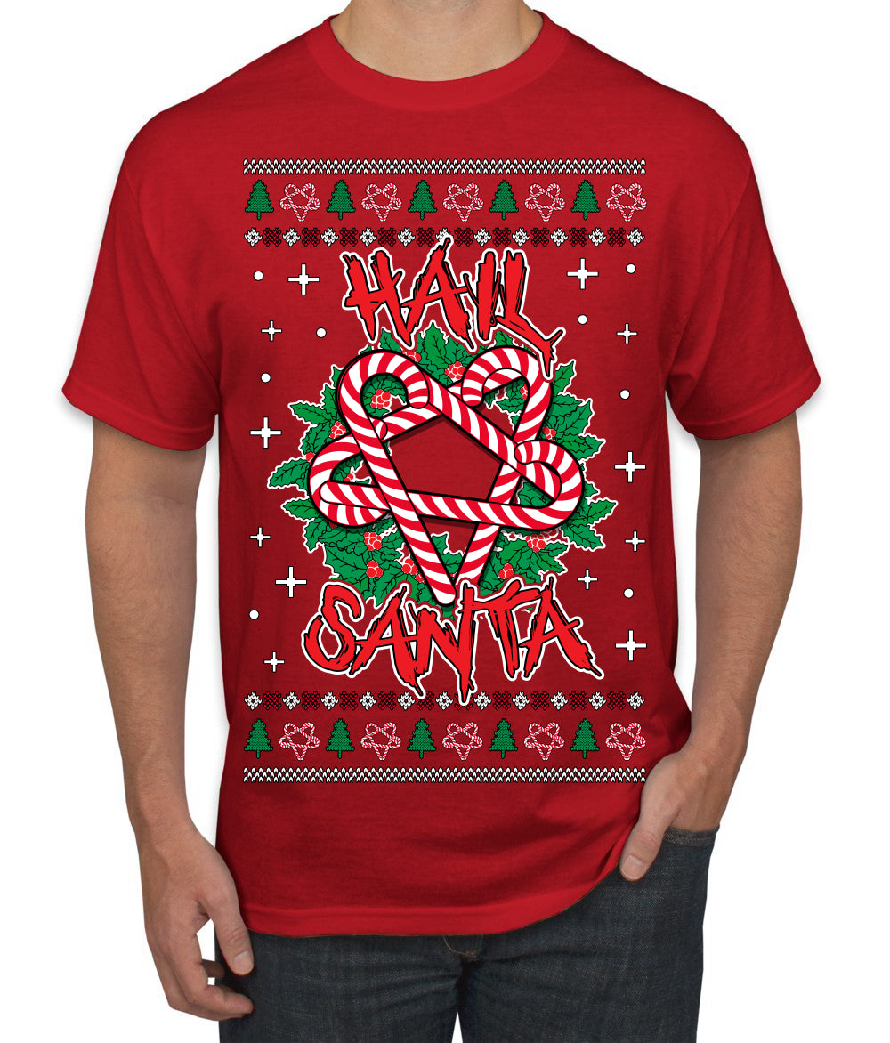 Hail Santa Funny Satanic Candy Devil Heavy Metal Satan Ugly Christmas Sweater Men's T-Shirt