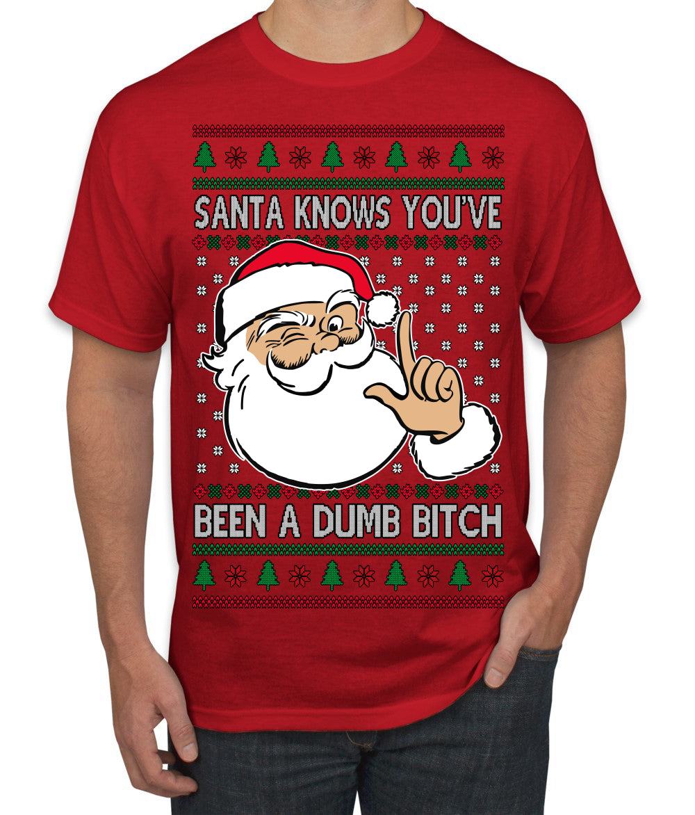 Santa Knows You've Been a Dumb Bitch Funny Vulgar Dirty Ugly Christmas Sweater Men's T-Shirt