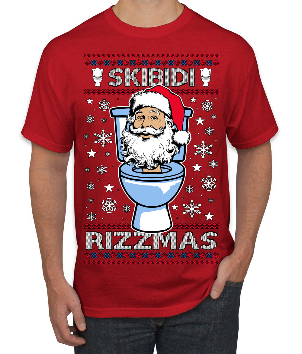 Skibidi Rizzmas Funny Toilet Video Viral Brain Rot Meme, Gen Z Alpha Slang Brainrot Memes Ugly Christmas Sweater Men's T-Shirt