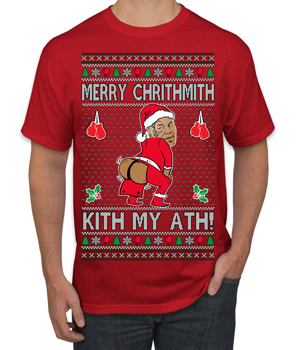 Merry Chrithmith Kith My Ath, Funny Butt Dancing, Viral Kiss My Ass Boxing Fight Meme, Men Women Ugly Christmas Sweater Men's T-Shirt