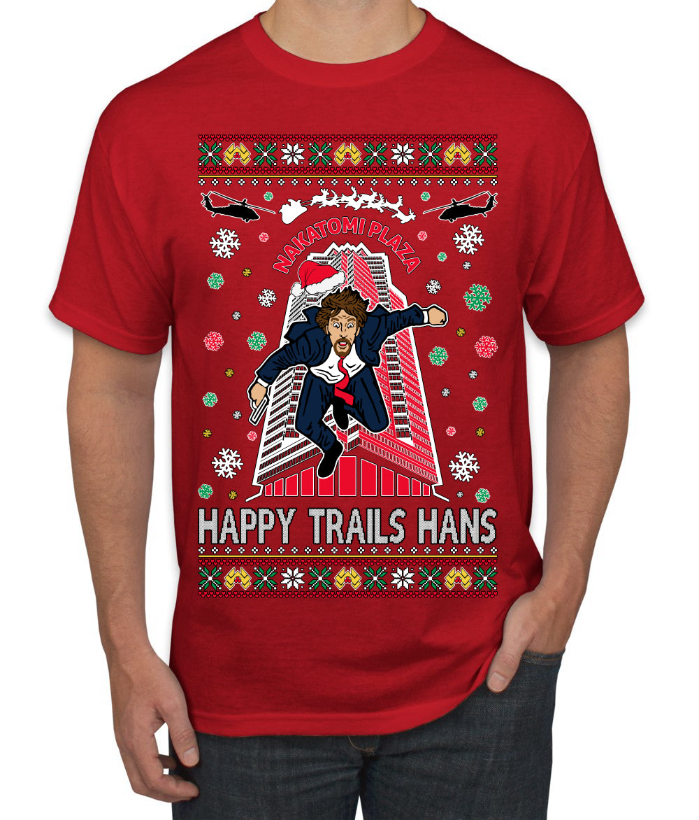 Nakatomi Plaza Happy Trails Hanz  Ugly Christmas Men's T-Shirt