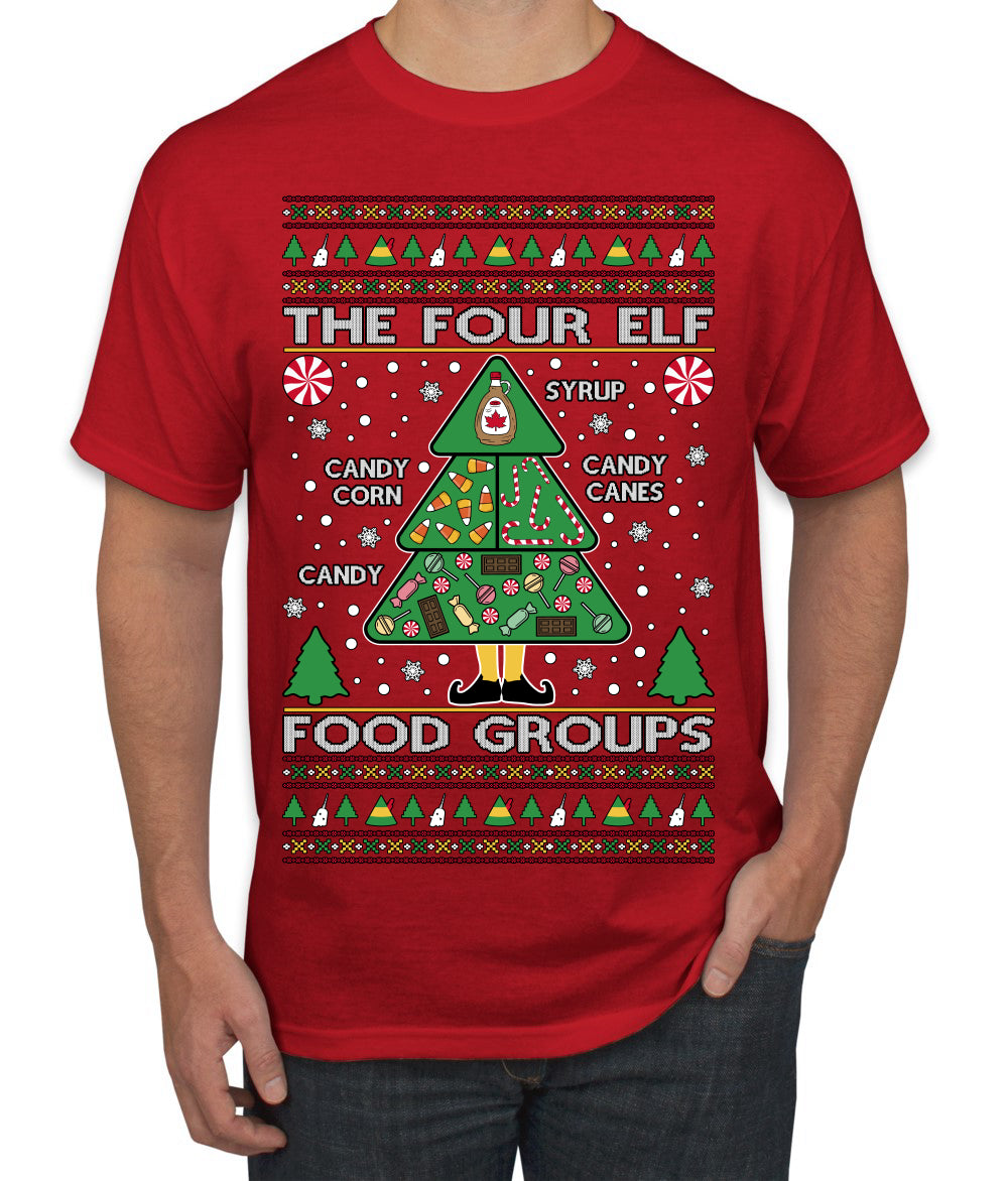 The Four Elf Food Groups Candy Canes Syrup Funny Ugly Christmas Sweater Men's T-Shirt