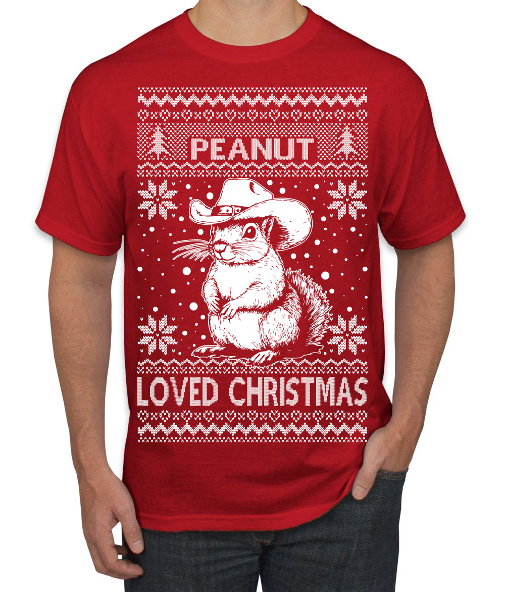 Peanut Loved Christmas RIP Funny Viral Squirrel Meme Ugly Christmas Sweater Men's T-Shirt