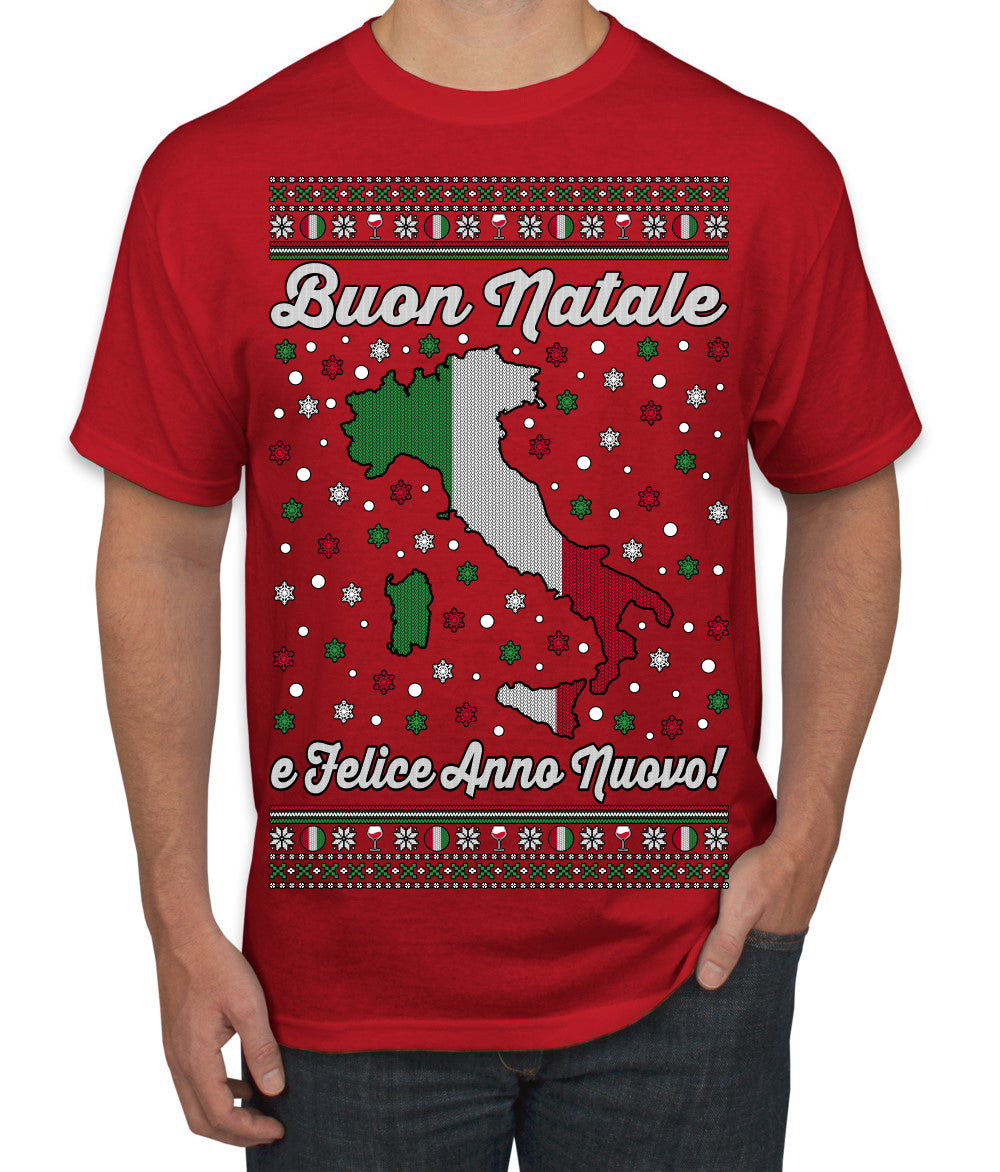 Buon Natale e Felice Anno Nuovo! Merry Christmas and Happy New Year Ugly Christmas Sweater Men's T-Shirt