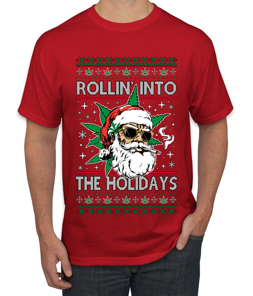 Rollin' Into The Holidays Christmas Sweater, Ugly Christmas Sweater Men's T-Shirt