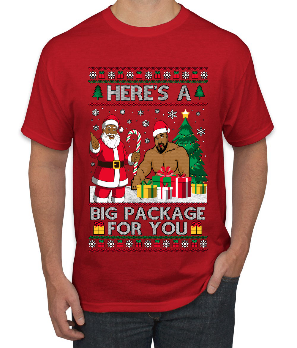 Here's A Big Package For You Black Santa Christmas Sweater, Ugly Christmas Sweater Men's T-Shirt