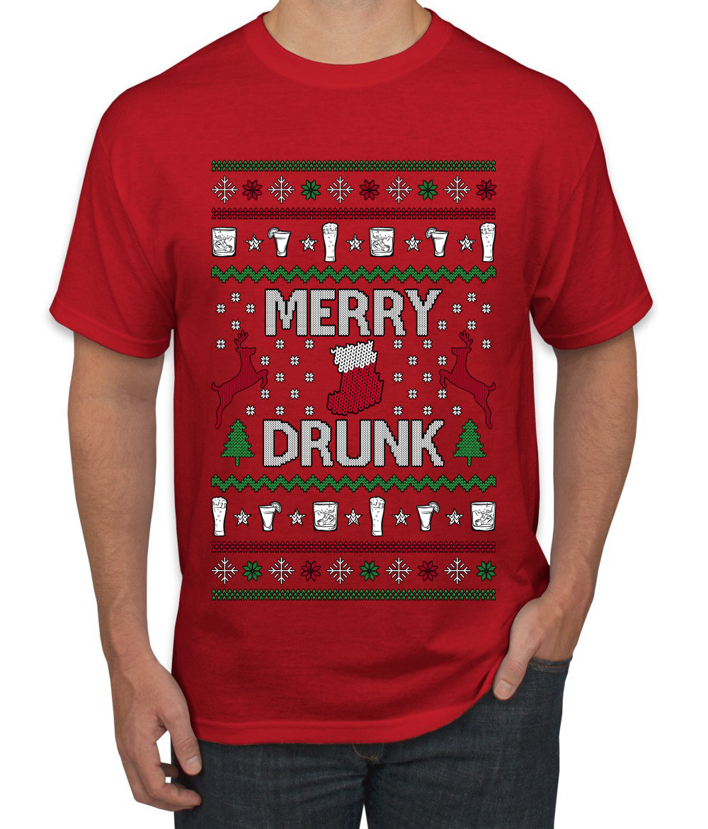 Merry Drunk, Ugly Christmas Sweater Unisex Unisex Men's T-Shirt
