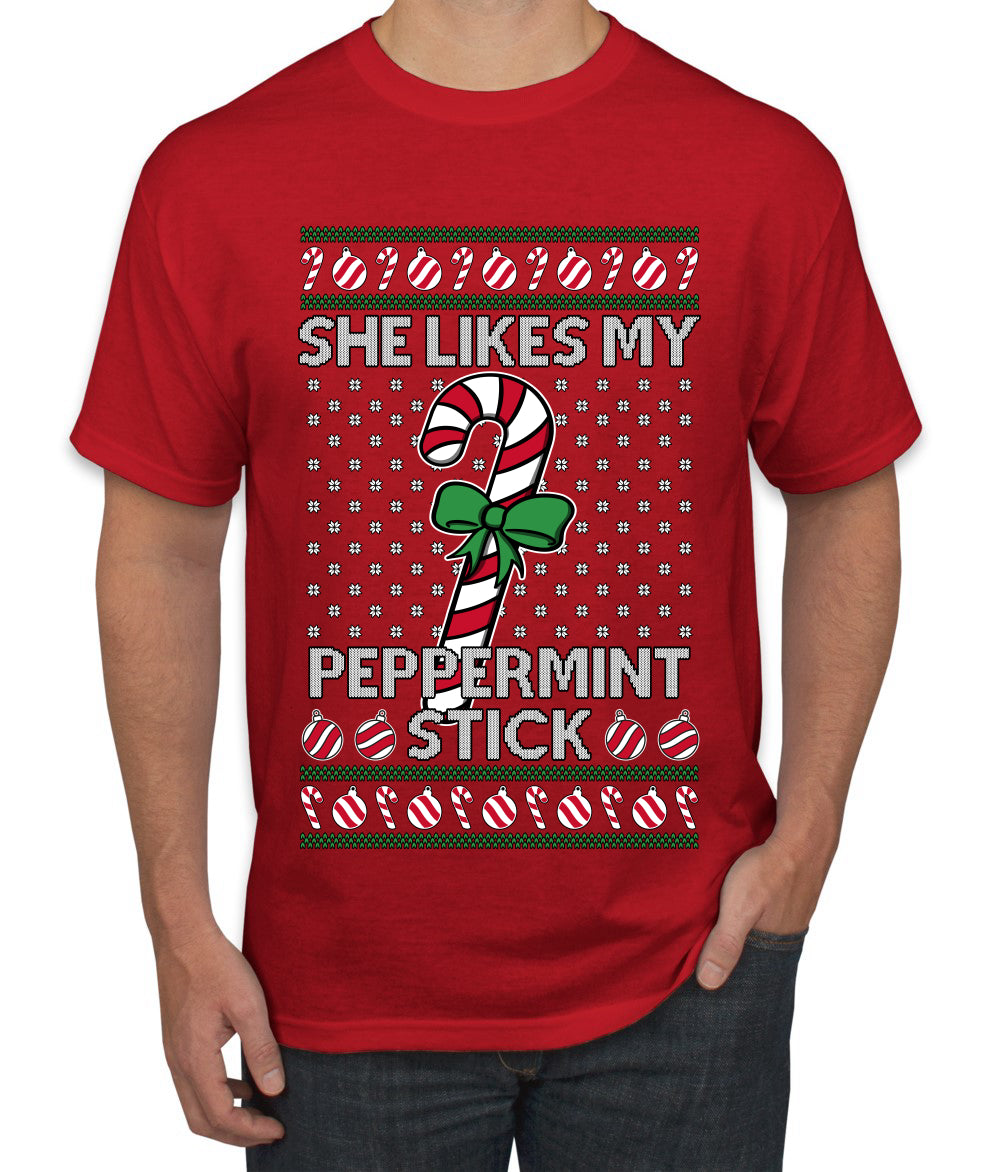 She Likes My Peppermint Stick, Ugly Christmas Sweater Unisex Men's T-Shirt