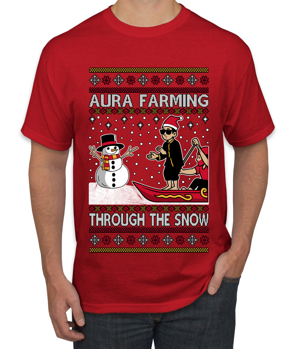 Aura Farming Through The Snow Meme, Ugly Christmas Sweater Unisex Men's T-Shirt