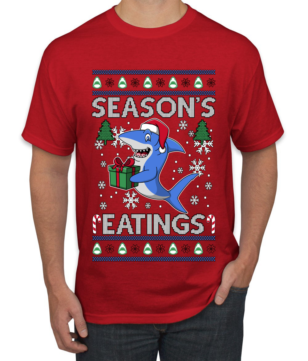 Season's Eatings Shark, Ugly Christmas Sweater Unisex Men's T-Shirt