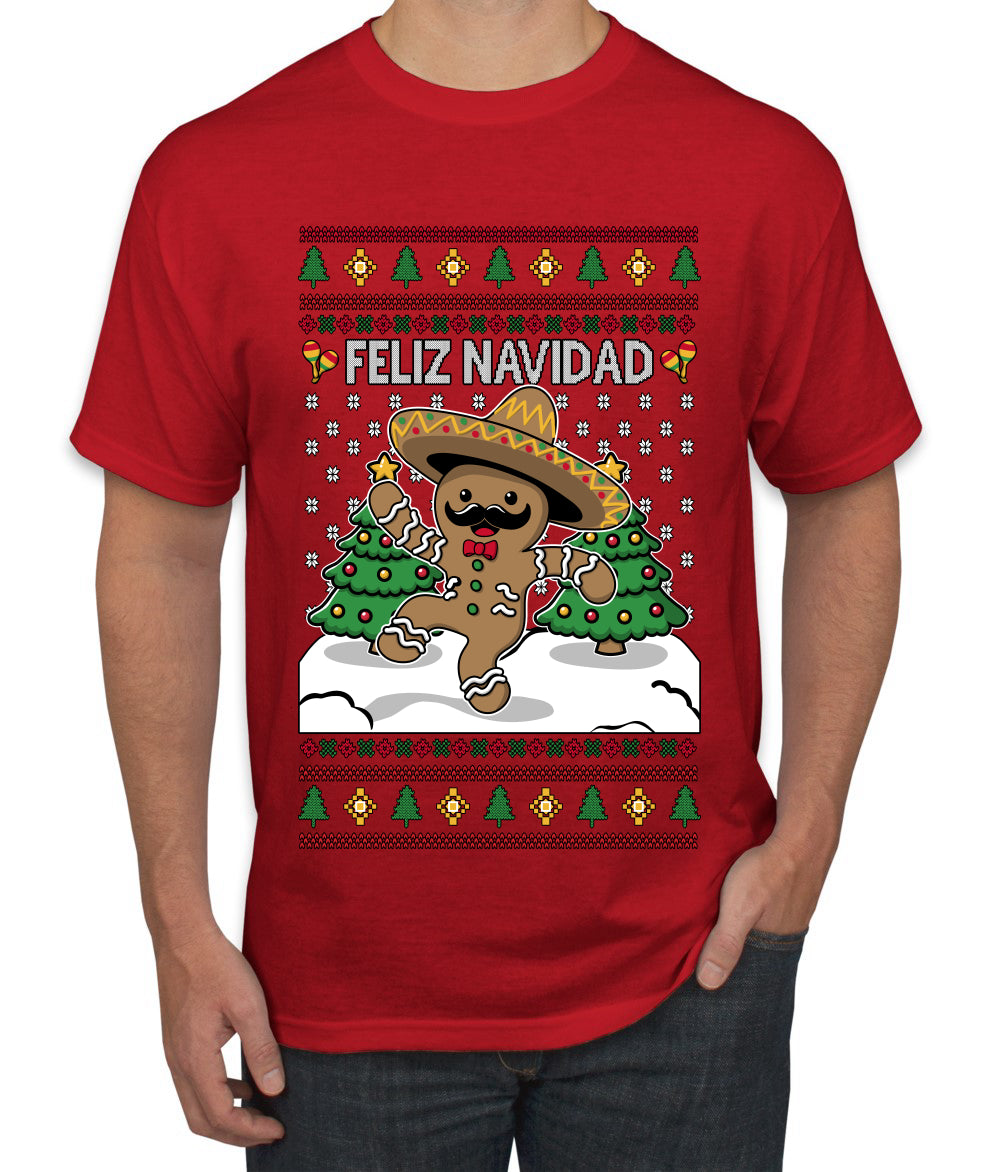 Feliz Navidad Dancing Gingerbread Man, Ugly Christmas Sweater Unisex Men's T-Shirt