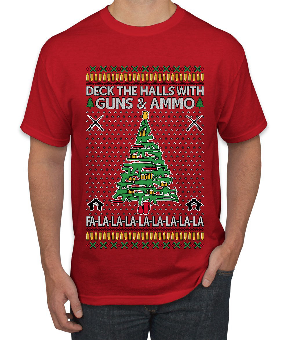 Deck The Halls With Guns & Ammo Fa La La La La, Ugly Christmas Sweater Unisex Men's T-Shirt