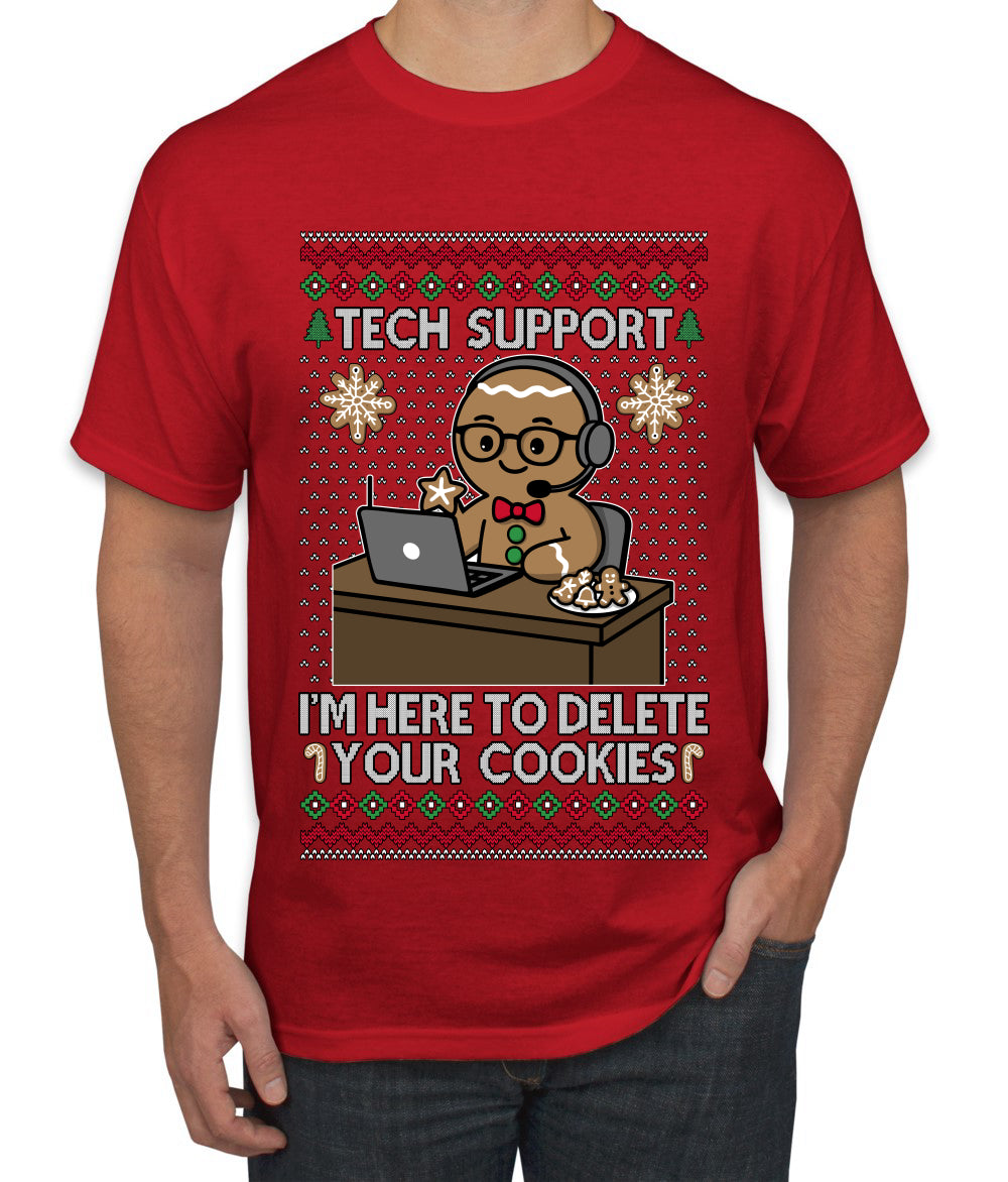 Tech Support I'm Here To Delete Your Cookies, Ugly Christmas Sweater Unisex Men's T-Shirt