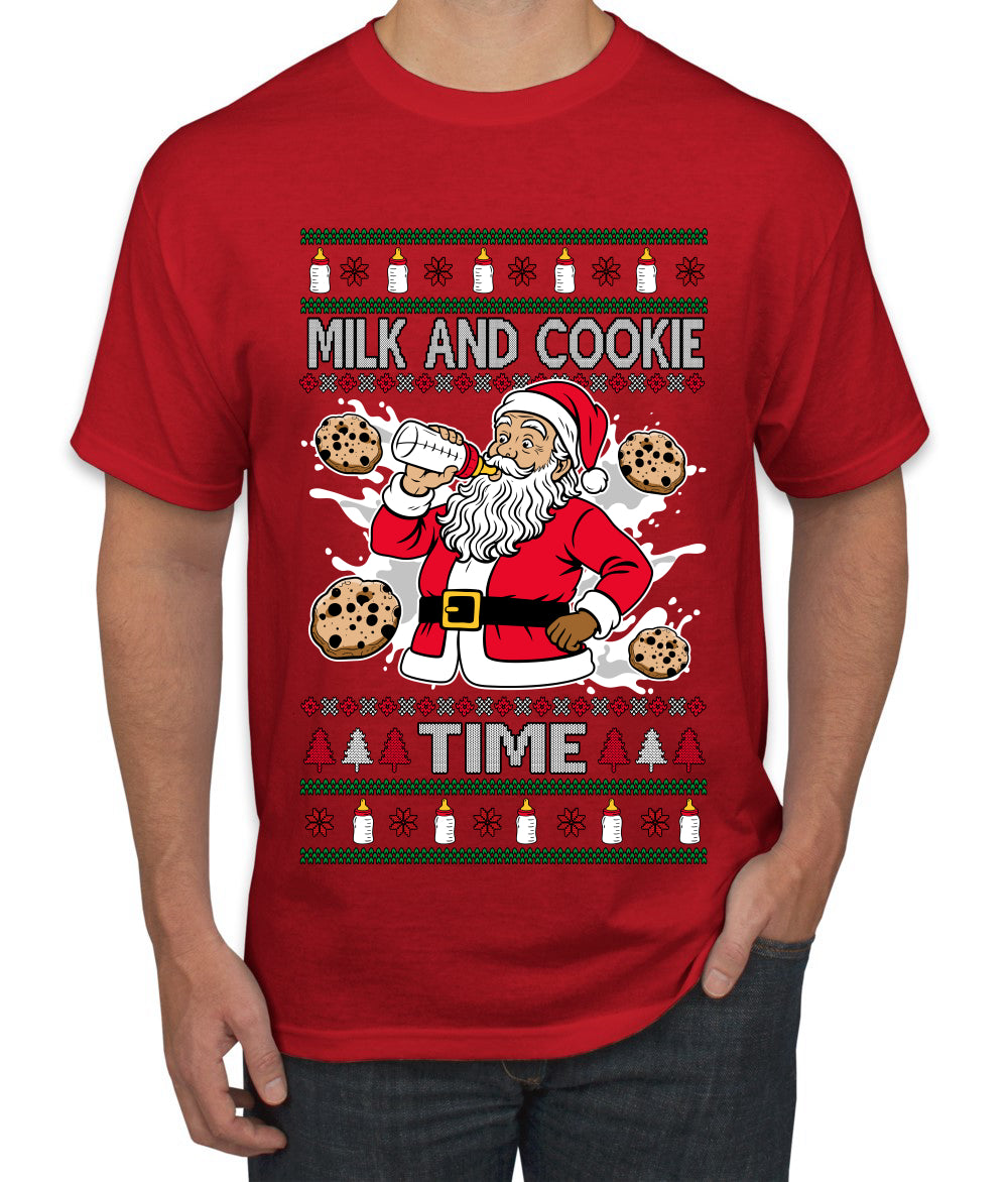 Milk And Cookie Time, Ugly Christmas Sweater Unisex Men's T-Shirt