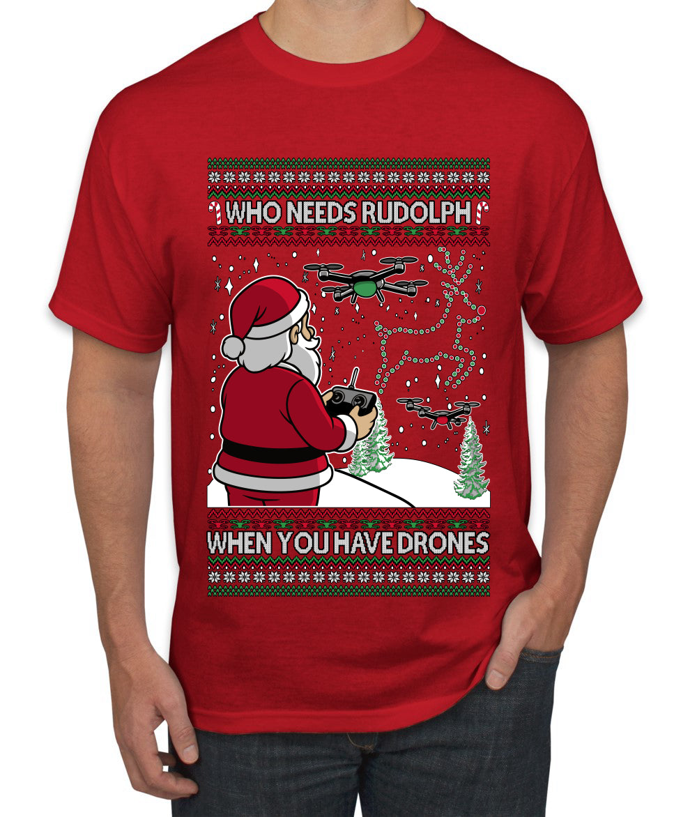 Santa Drone Show Reindeer, Ugly Christmas Sweater Unisex Men's T-Shirt