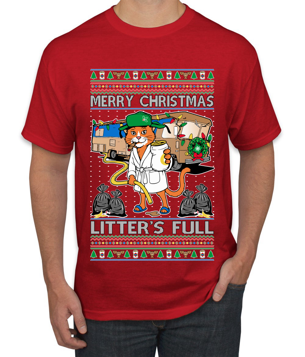 Litters Full Cat, Ugly Christmas Sweater Unisex Men's T-Shirt