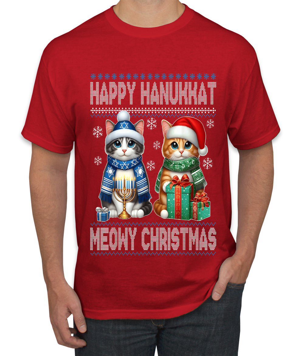 Happy Hanukkat Meowy Christmas, Ugly Christmas Sweater Unisex Men's T-Shirt