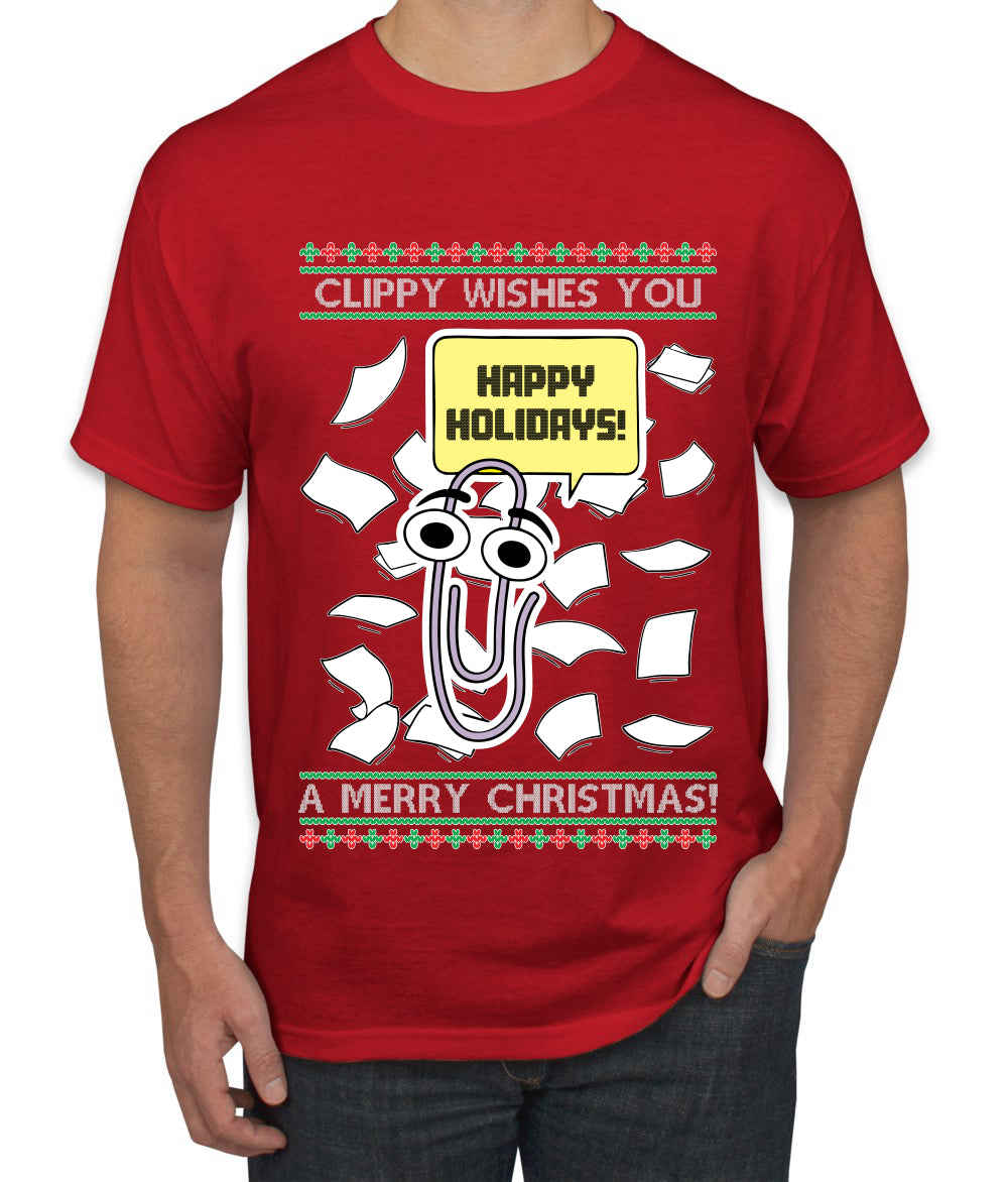 Clippy Wishes You A Merry Christmas Office Assistant, Ugly Christmas Sweater Unisex Men's T-Shirt