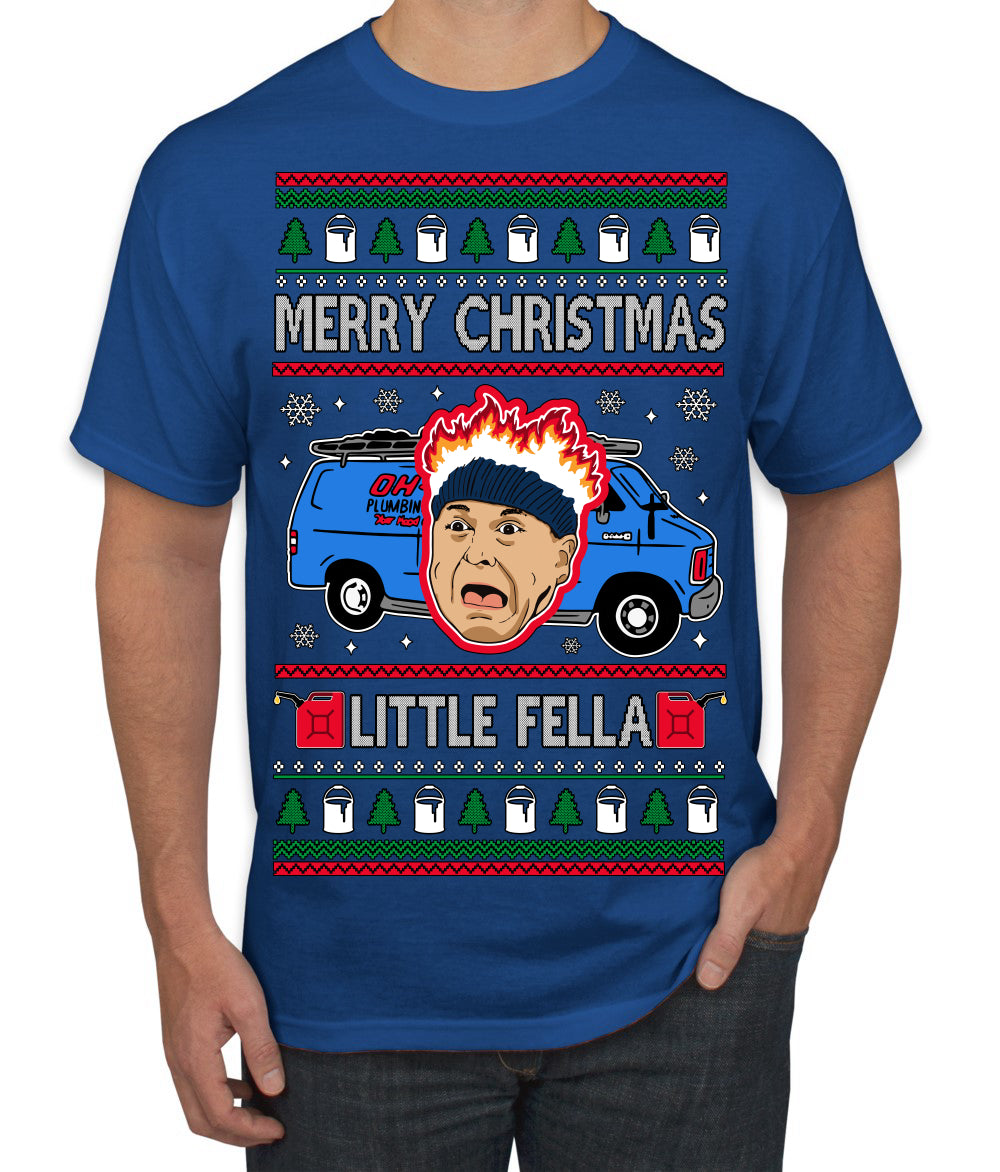 Merry Christmas Little Fella Funny 90s Harry Movie Quote Ugly Christmas Sweater Men's T-Shirt