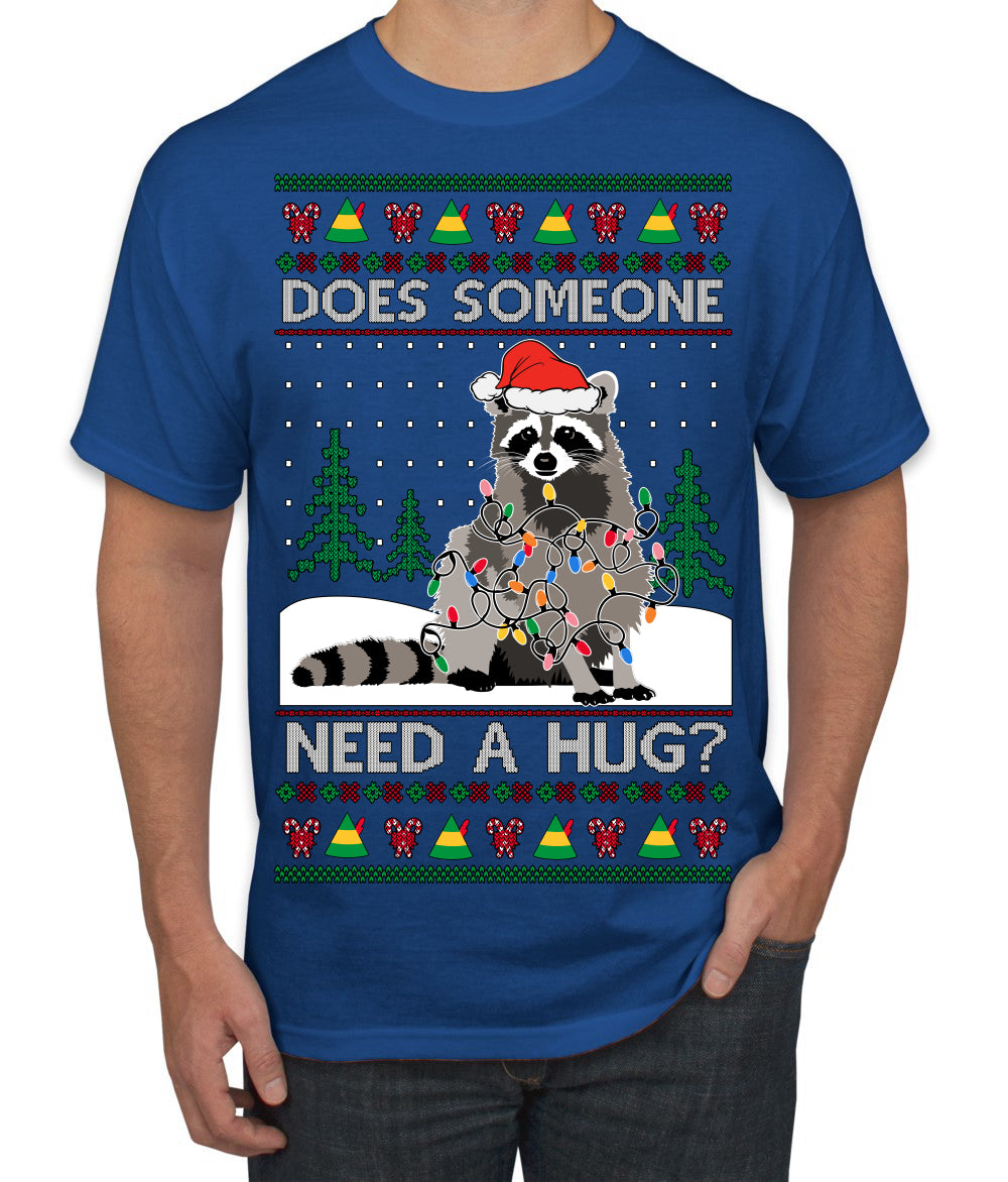 Does Someone Need a Hug? Cute Raccoon Ugly Christmas Sweater Men's T-Shirt