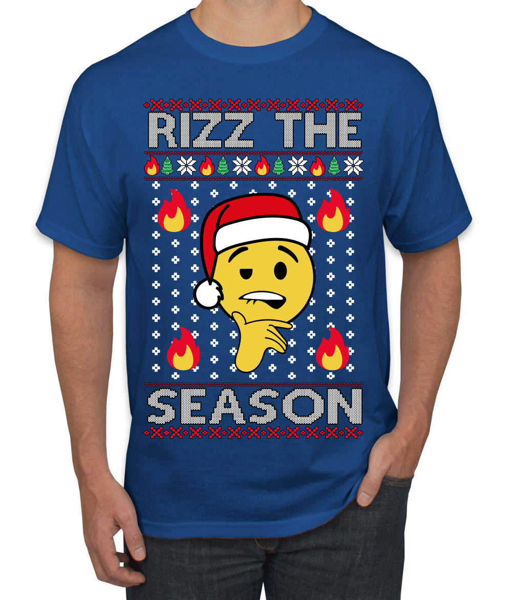 Rizz the Season Viral Internet Fire Emoji Face Meme Ugly Christmas Sweater Men's T-Shirt