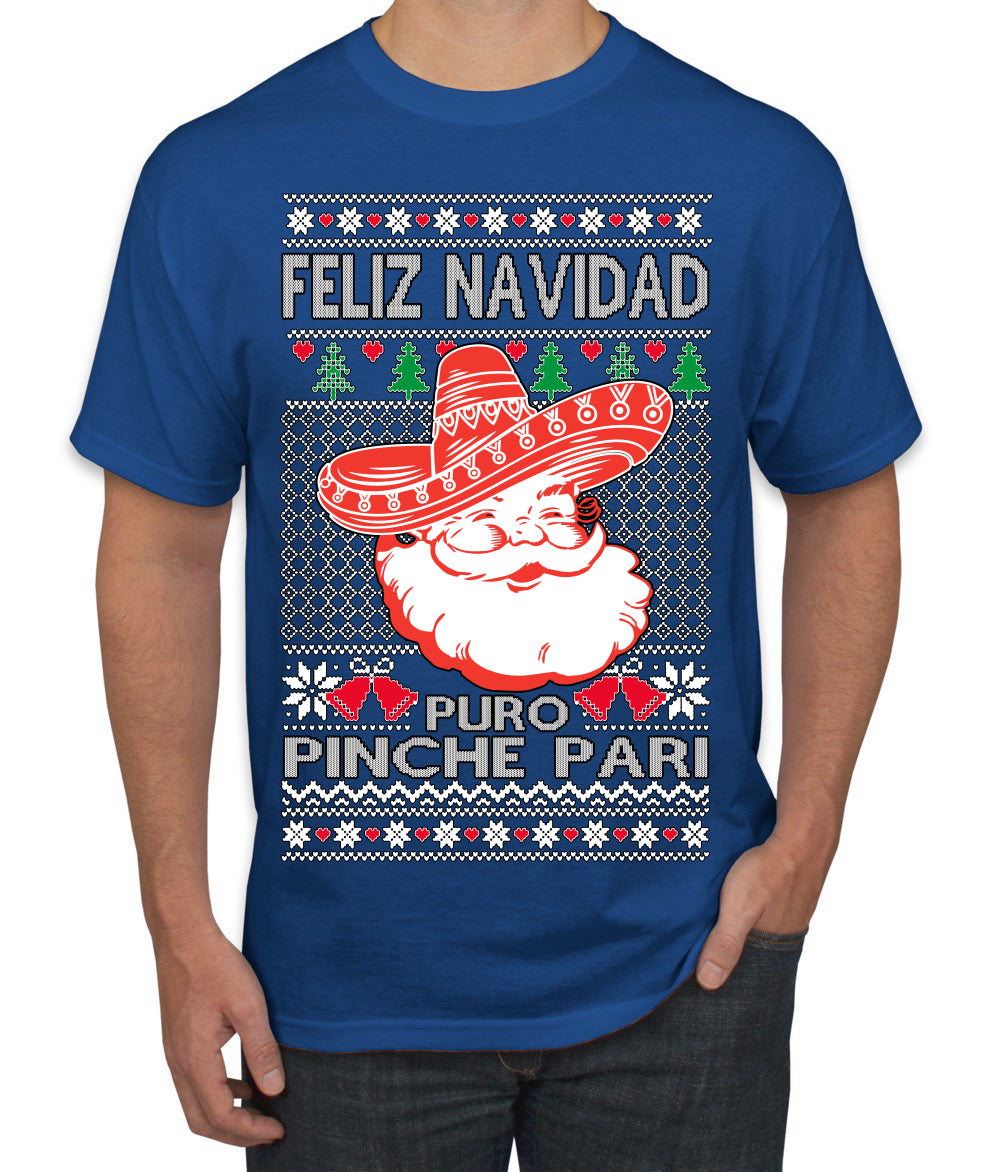 Feliz Navidad Puro Pinche Pari Funny Spanish Song Ugly Christmas Sweater Men's T-Shirt