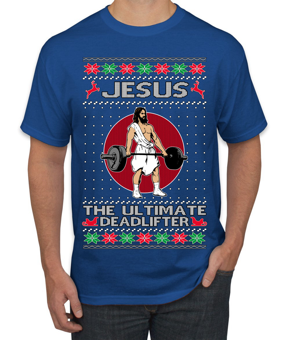 Jesus the Ultimate Deadlifter Funny Ugly Christmas Sweater Men's T-Shirt