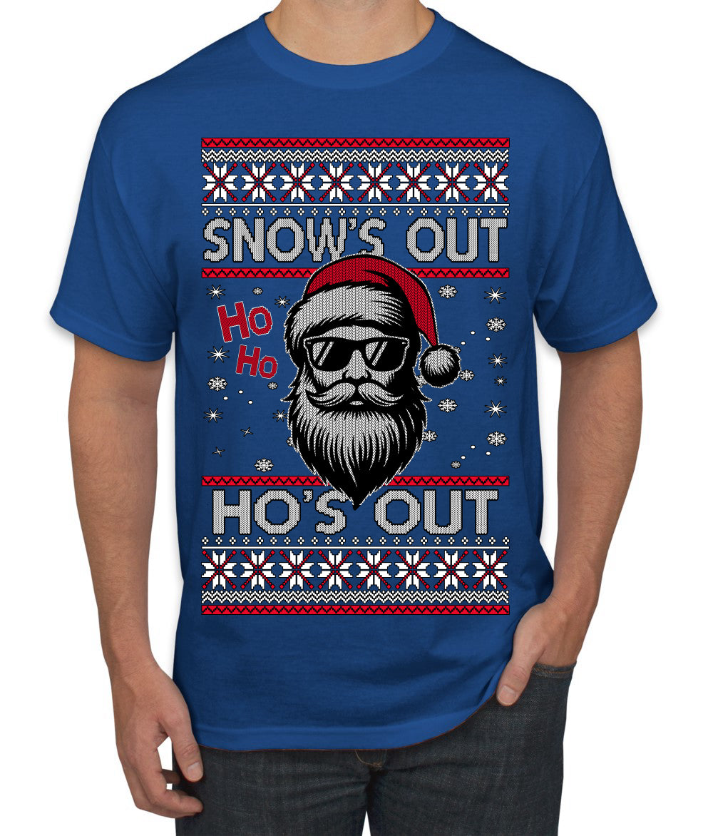 Snow's Out Hos Out | Funny Santa Claus Ugly Christmas Sweater Men's T-Shirt
