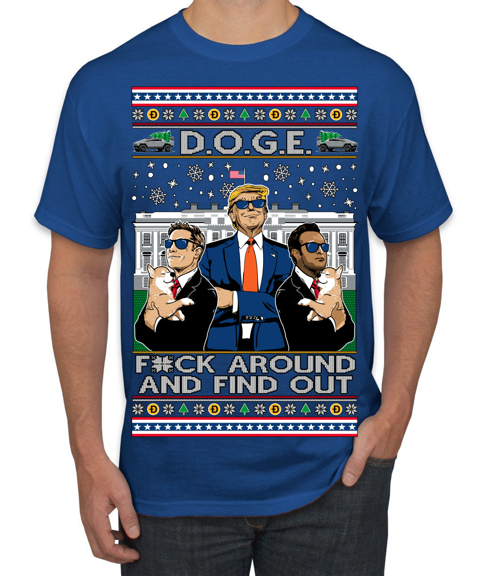 Doge F Around and Find Out Donald Trump Elon Vivek MAGA Ugly Christmas Sweater Men's T-Shirt