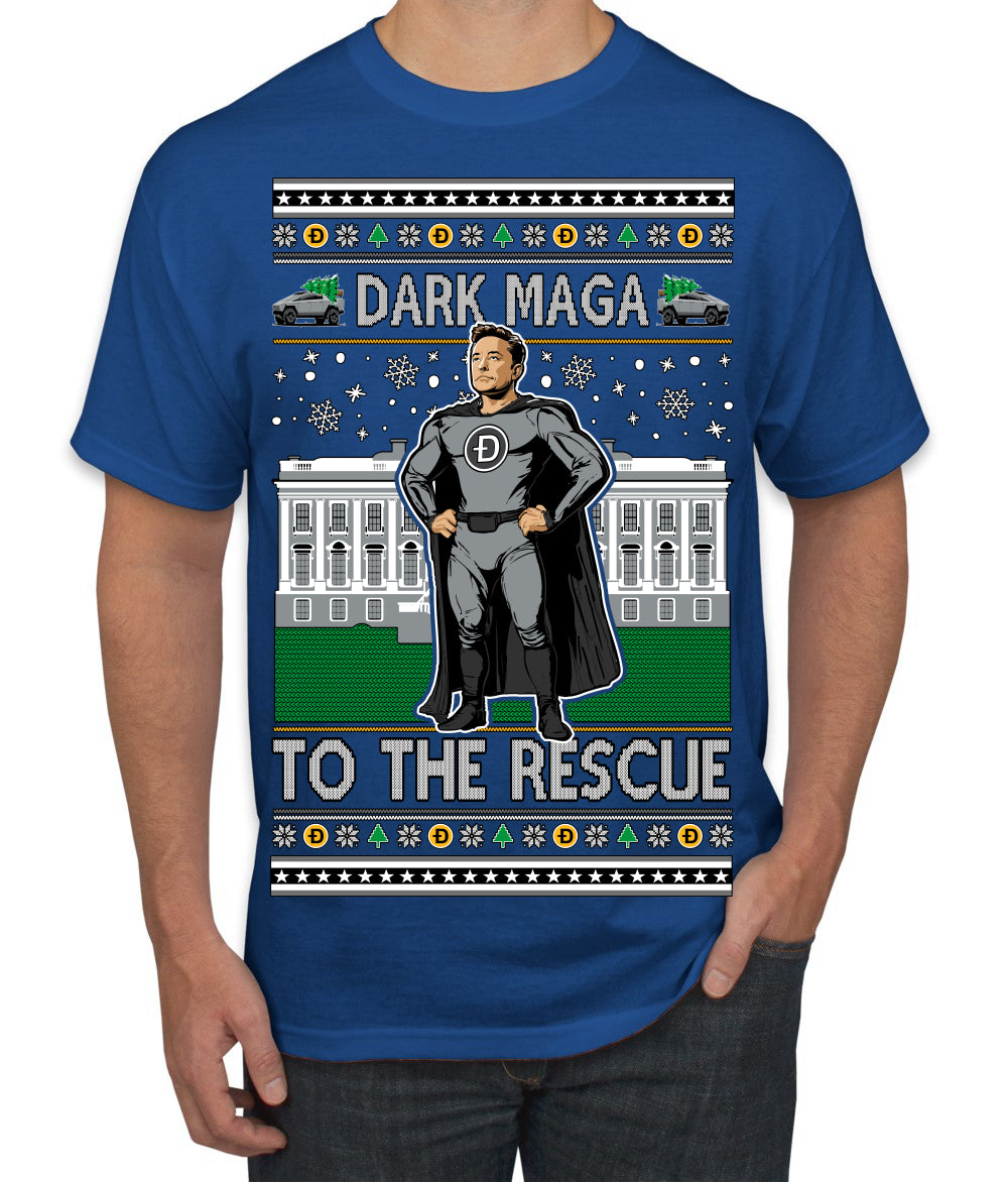 Dark MAGA to the Rescue Elon Superhero Doge Crypto Ugly Christmas Sweater Men's T-Shirt