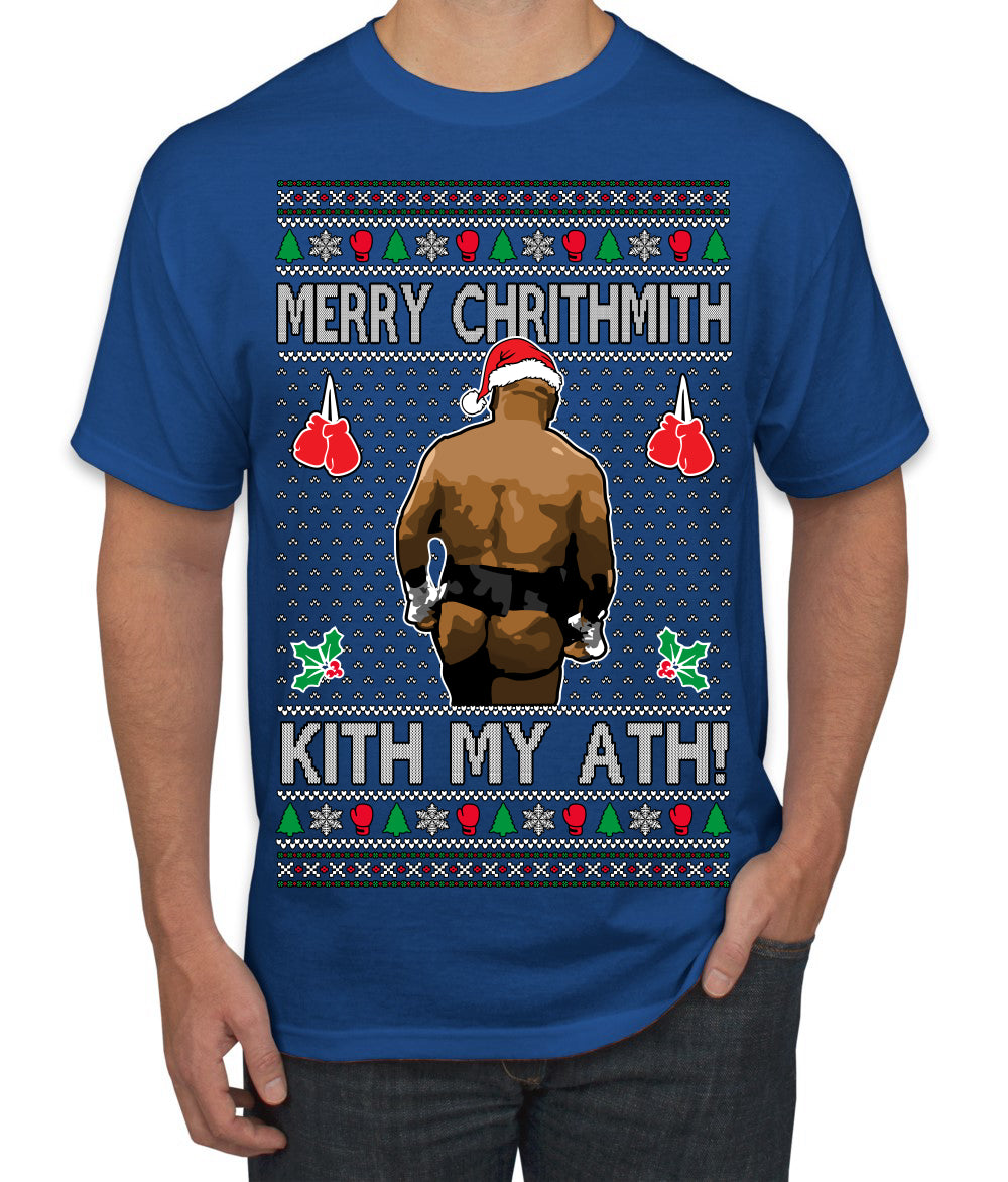 Merry Chrithmith Kith My Ath, Butt Viral Kiss My Ass Boxing Fight Meme Ugly Christmas Sweater Men's T-Shirt