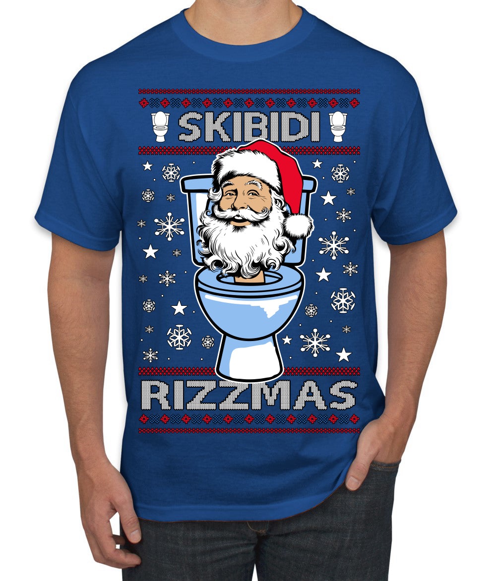 Skibidi Rizzmas Funny Toilet Video Viral Brain Rot Meme, Gen Z Alpha Slang Brainrot Memes Ugly Christmas Sweater Men's T-Shirt